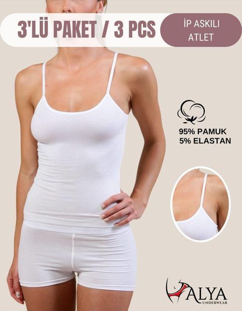 Kadın Pamuklu Ip Askılı Oval Yaka Atlet ( 3'lü, 3 Adet Beyaz )