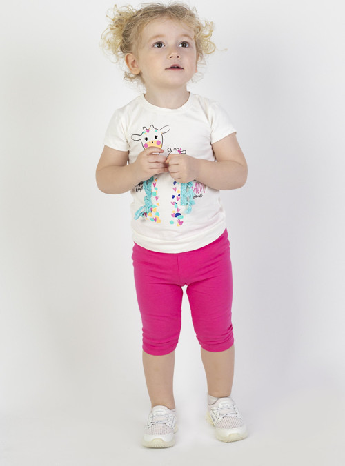 Kız Bebek Kaprili Kısa Kollu ZürafaBaskı Yazlık Basic Alt-Üst Takım 6-24 ay