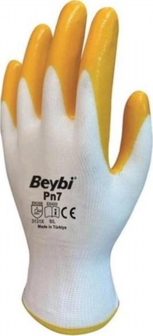 Nitril Poly Pn7 10 Beden Beyaz Sarı İş Eldiveni 12 Li Paket