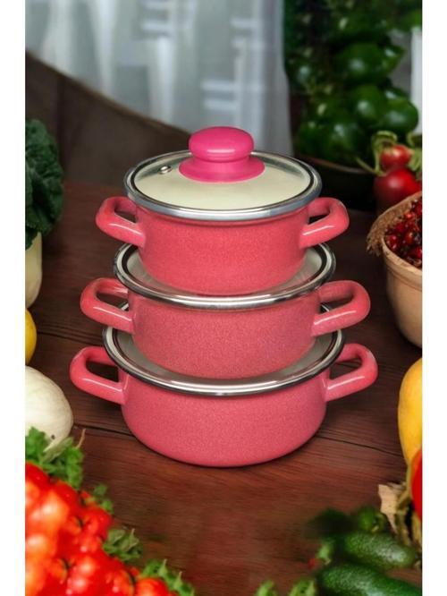 Emaye Mini Emaye Tencere Seti 3'lü Kırmızı