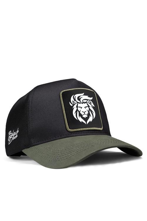 V1 Aslan Logolu Haki-Siyah Trucker Şapka