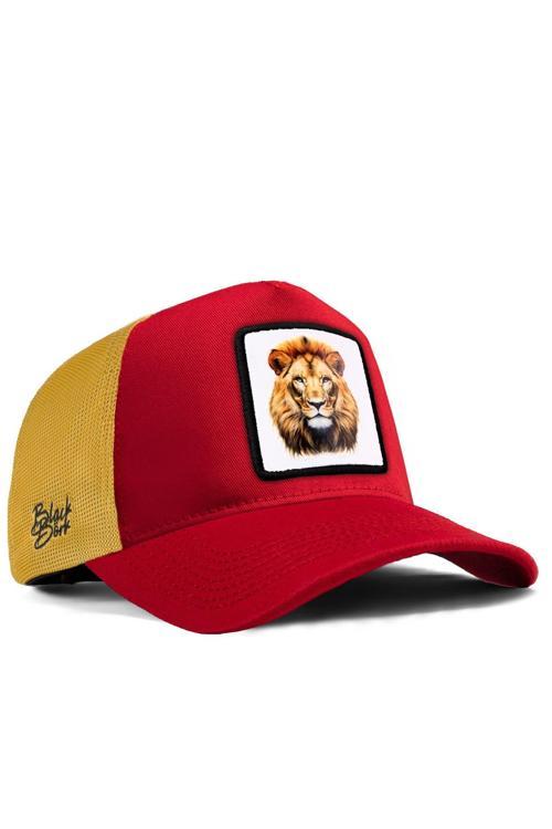 V1 Aslan Logolu Kırmızı-Sarı Trucker Şapka