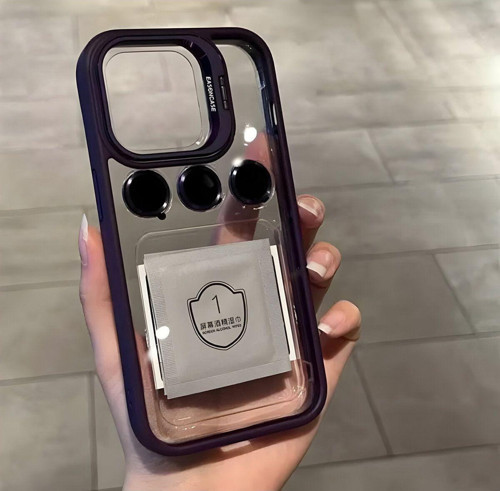 Apple İphone 14 Pro Uyumlu Kamera Çerçeve Koruma Kapaklı Stantlı Kılıf Lens Koruma Hediye