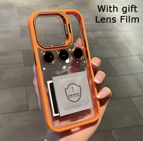 Apple İphone 14 Pro Uyumlu Kamera Çerçeve Koruma Kapaklı Stantlı Kılıf Lens Koruma Hediye
