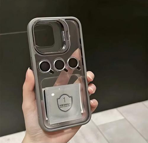 Apple İphone 15 Plus Uyumlu Kamera Çerçeve Koruma Kapaklı Stantlı Kılıf Lens Koruma Hediye