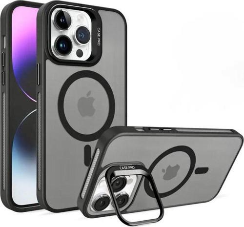 Apple İphone 15 Pro Uyumlu Magsafe Stantlı Premium Kılıf Lens Hediye