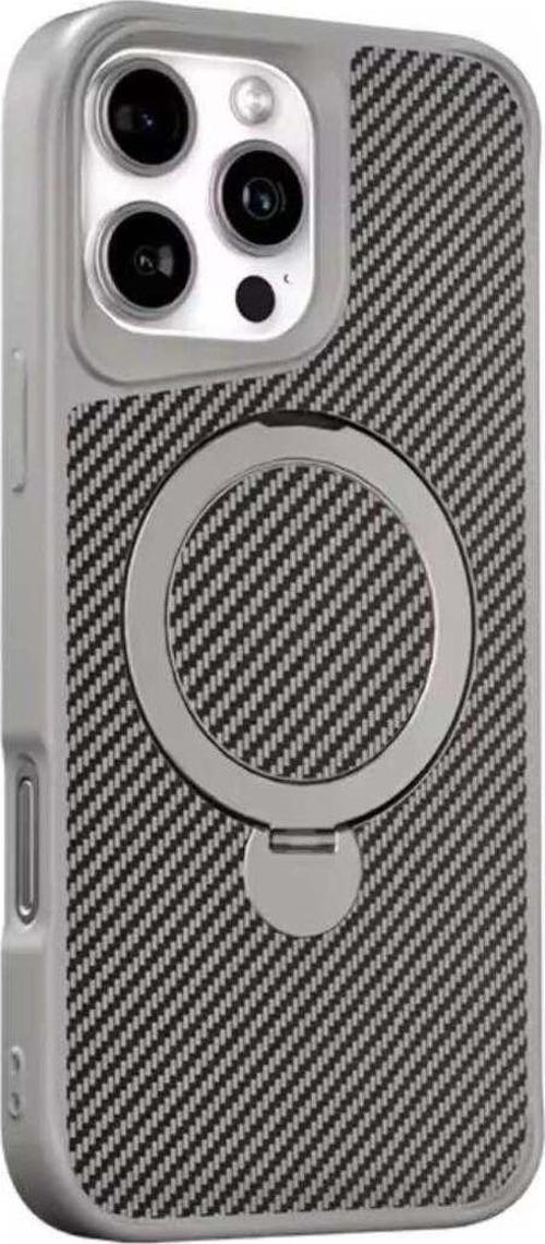 Apple İphone 15 Pro Uyumlu Standlı Karbon Fiber Kılıf
