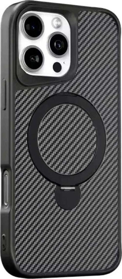Apple İphone 15 Pro Uyumlu Standlı Karbon Fiber Kılıf