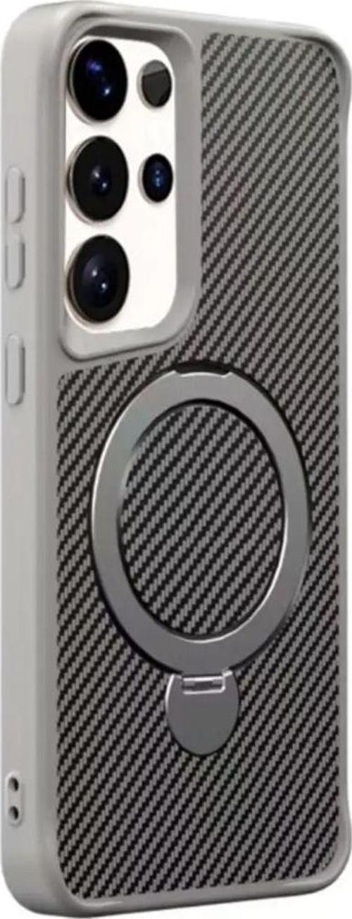 Samsung Galaxy S25 Uyumlu Standlı Karbon Fiber Kılıf