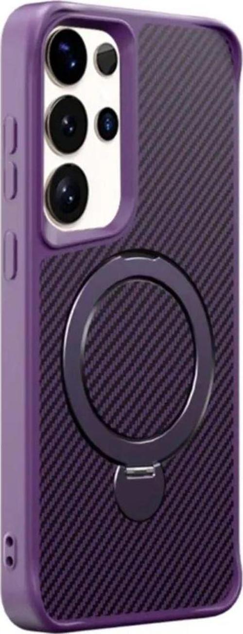 Samsung Galaxy S25 Uyumlu Standlı Karbon Fiber Kılıf