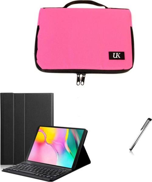 Samsung Galaxy Tab A T510 Uyumlu Fuşya Tablet Çantası Kablosuz Klavyeli Standlı Kılıf Set