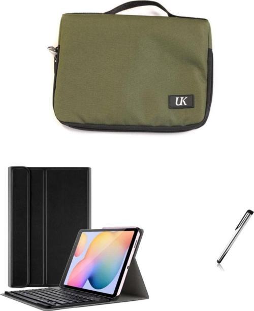 Samsung Galaxy Tab S6 Lite P610 Uyumlu Haki Tablet Çantası Kablosuz Klavyeli Standlı Kılıf Set