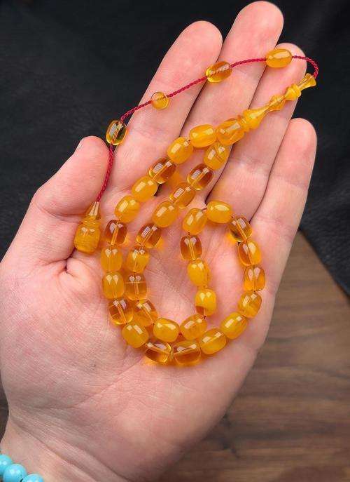 9/8 MM Hareli Renk Usta İşçilik Sıkma Kehribar Tesbih