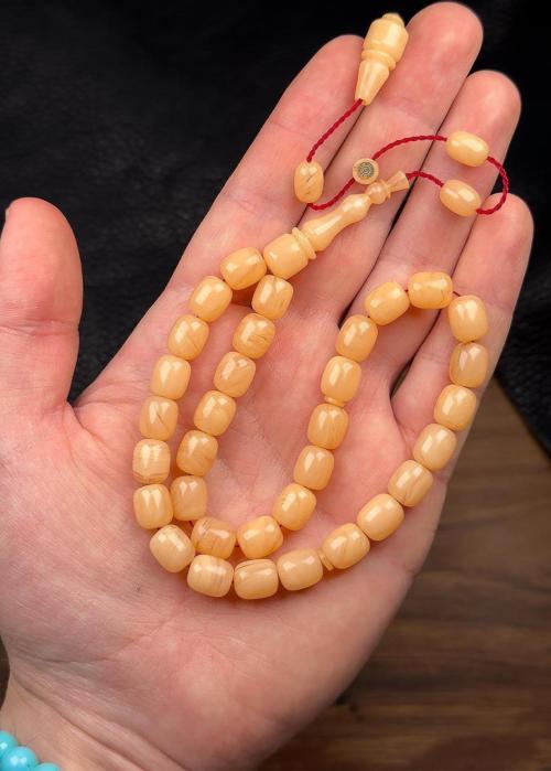 9/8 MM Krem Renk Usta İşçilik Sıkma Kehribar Tesbih