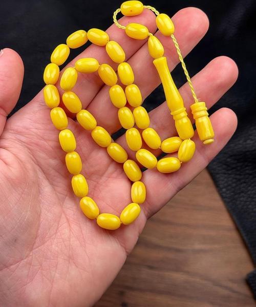 Güzel Çekimli Limon Renk Sıkma Kehribar Tesbih