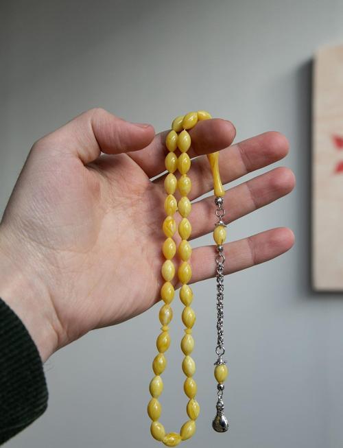 İnce Taneli Kavun Renk Toz Kehribar Tesbih