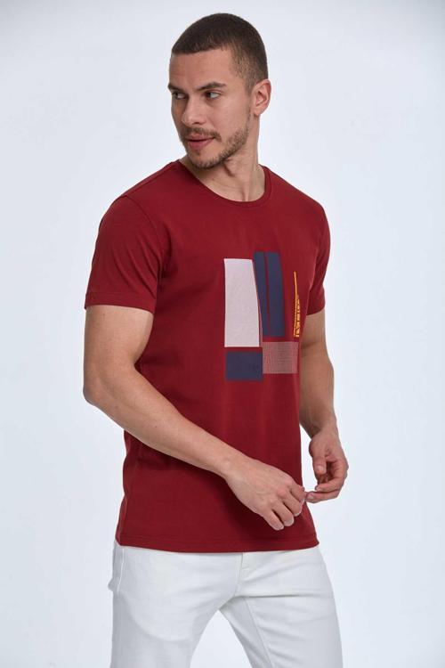 Axel Baskılı Erkek Tişört Bordo