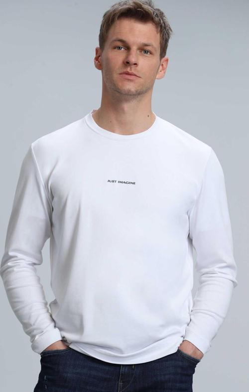 Moss Erkek Uzun Kol Tişört Kırık Beyaz