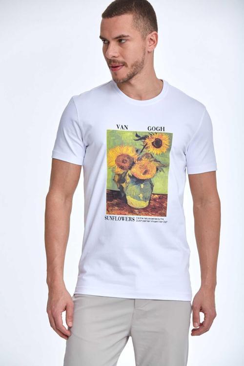 Shein Baskılı Erkek Tişört Beyaz