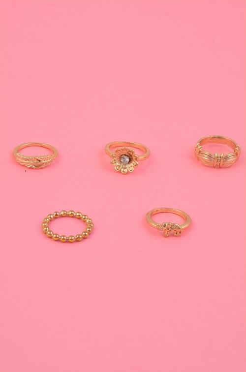 Altın Kaplama 5'li Papatyalı Yüzük Seti