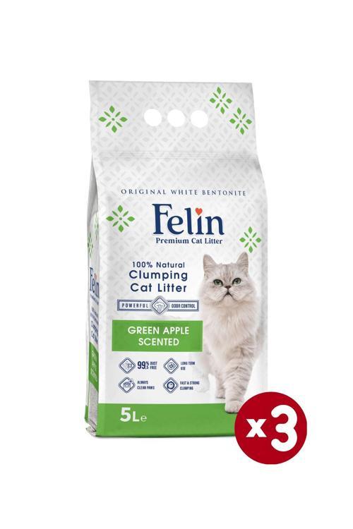 Yeşil Elma Kokulu Topaklanan Ince Taneli Kedi Kumu 5lx3