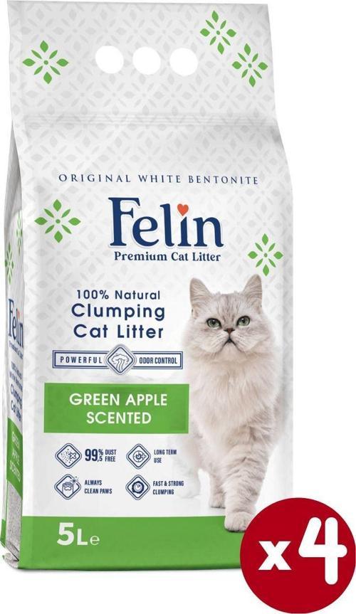 Yeşil Elma Kokulu Topaklanan Ince Taneli Kedi Kumu 5lx4