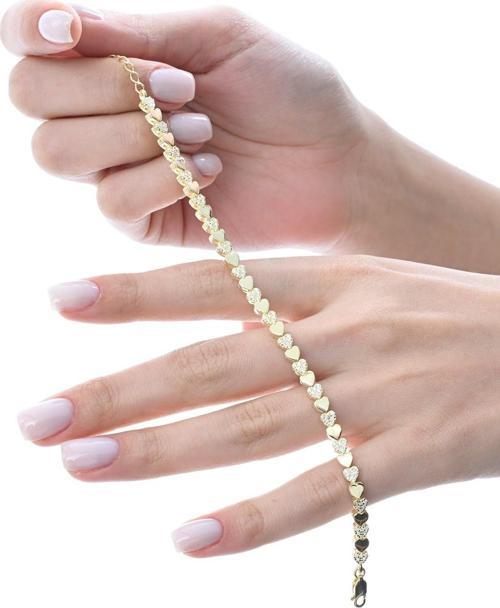 Gümüş altın yaldızlı zirkon taşlı modern görünümlü sevgi zinciri kalp bileklik [barcode]