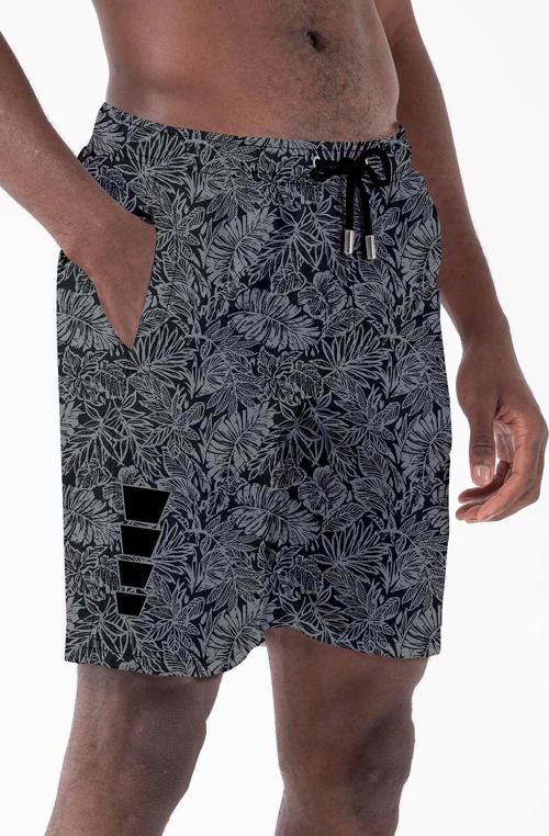 Uzun Boy Model Su İtici Özellikli Dijital Baskılı Erkek Plaj Deniz Şort Mayo - 243-Siyah