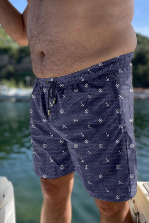 Büyük Beden Su İtici Özellikli Dijital Baskılı Erkek Plaj Deniz Şort Mayo - 271-Lacivert