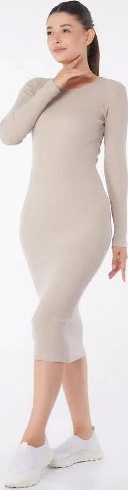 Düz Bisiklet Yaka Kadın Midi Elbise