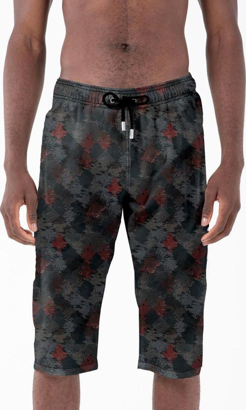 Diz Altı Uzun Model Su İtici Özellikli Likralı Esnek Kumaş Erkek Plaj Deniz Kapri Şort - 943-Siyah