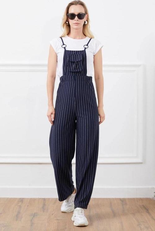 İp askılı beli lastikli tulum