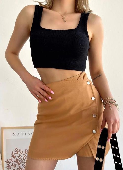 Dört çıtçıtlı Gabardin şort etek s249001