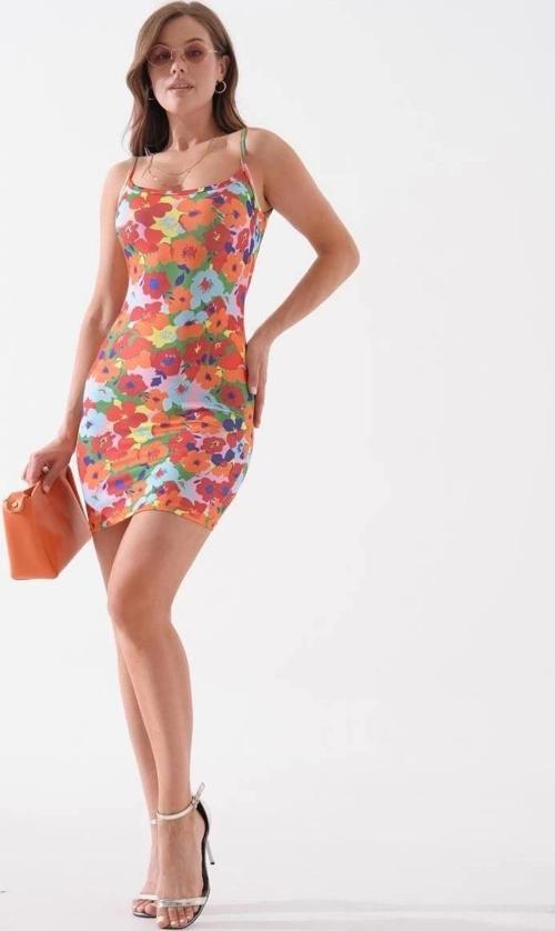 Kadın ince askılı desenli elbise s8105