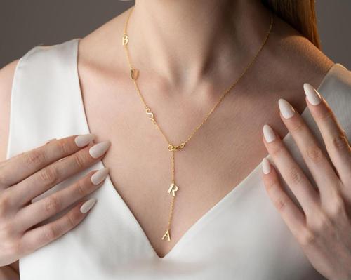 925 Ayar Gümüş Gold Renkli Kişiye Özel Tasarım İsim Kolye