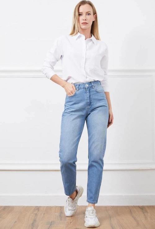 Yüksek bel mom jean pantolon