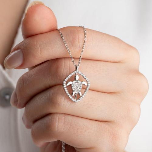 925 Ayar Gümüş Taşlı Kaplumbağa Kolye