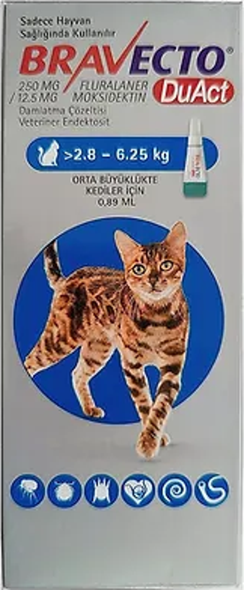 Bravecto DuAct Kedi 2.8 - 6.25 kg Orta Büyüklükte Kediler İçin 0,89 ml Damla