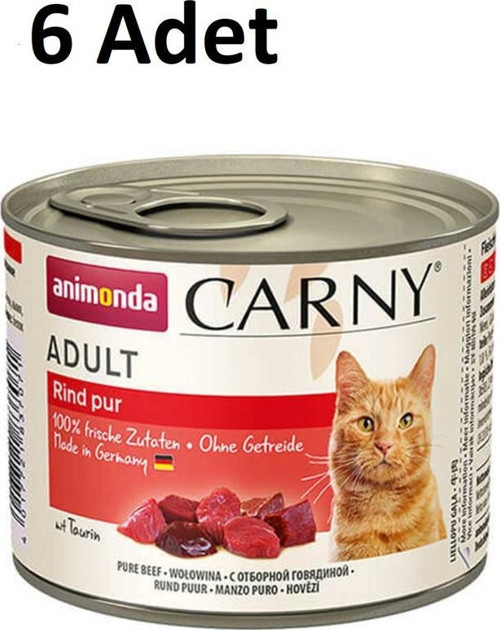 6 Adet Animonda CARNY Sığır Etli Kedi Konserve 200 g Skt : 01/2026