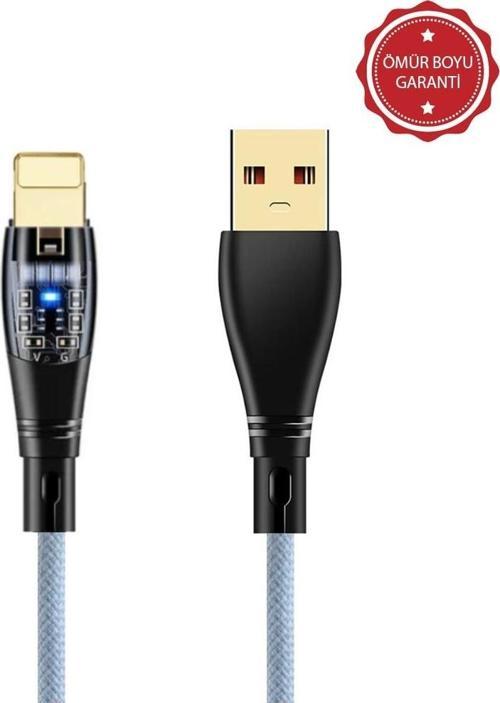 6A 120W UsbA to Lightning 1Metre Hızlı Data ve Şarj Kablosu Mavi Ömür Boyu Garanti YK233M