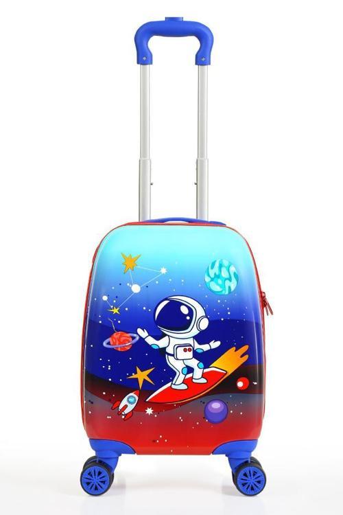 Kids Mavi Kırmızı Astronot Desenli Erkek Çocuk Valizi 151