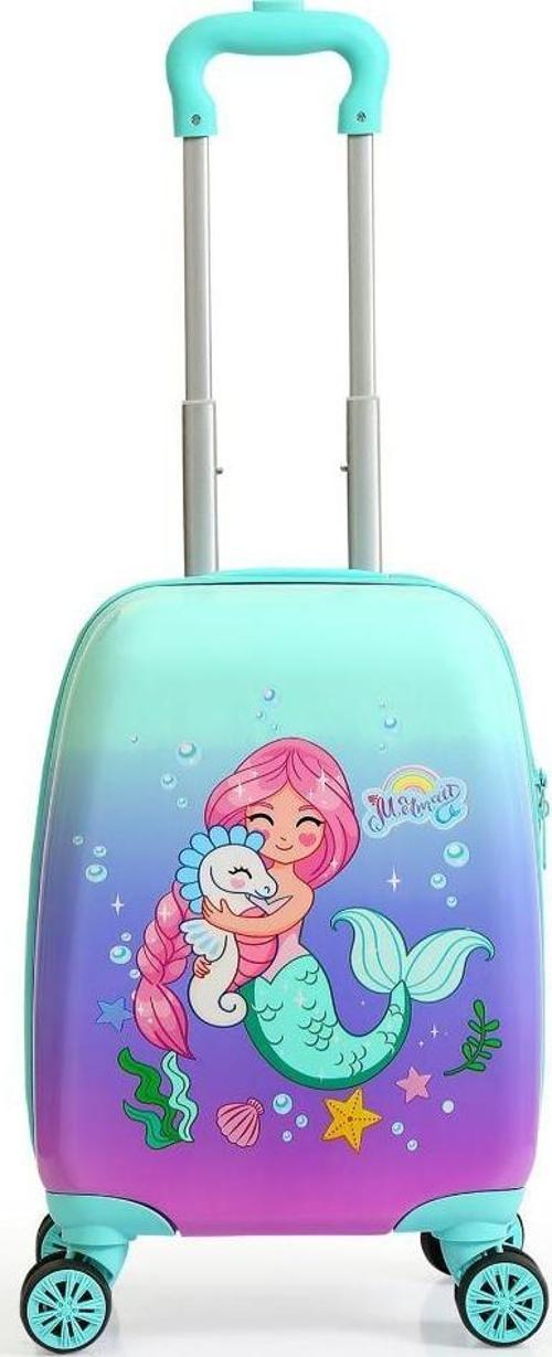 Kids Su Yeşili Lila Denizkızı Desenli Kız Çocuk Valizi 150
