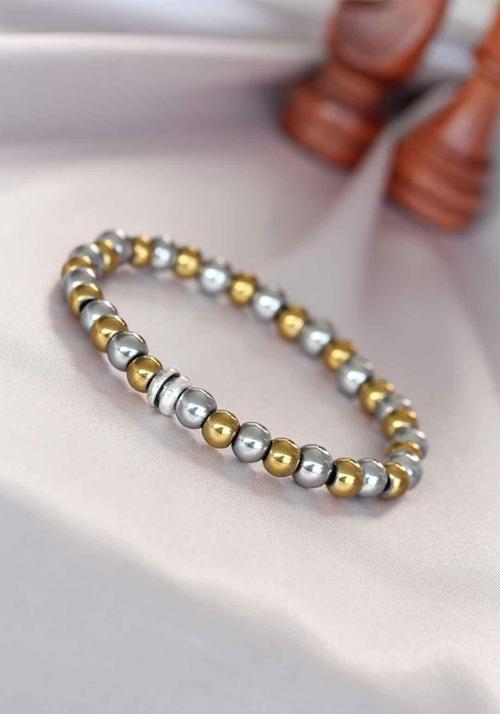 Hematit Silver Gold Renk Doğal Taş Erkek Bileklik -  EBJ250510W33688