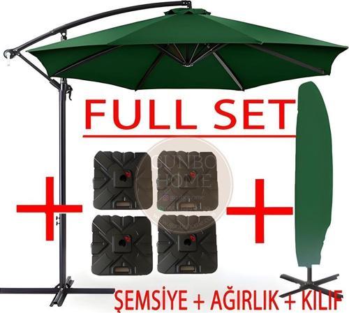 3 Mt 8 Kaburga Full Demir 21 Kg Bahçe Şemsiyesi Full Set Havuz Şemsiyesi Büyük Şemsiye Koyu Yeşil
