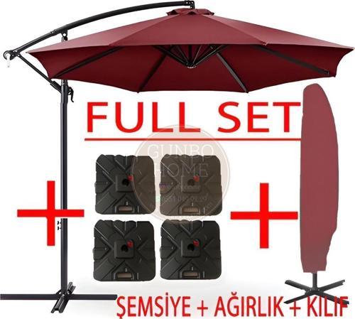 3 Mt 8 Kaburga Full Demir 21 Kg Bordo Bahçe Şemsiyesi Full Set Havuz Şemsiyesi Büyük Şemsiye Bordo