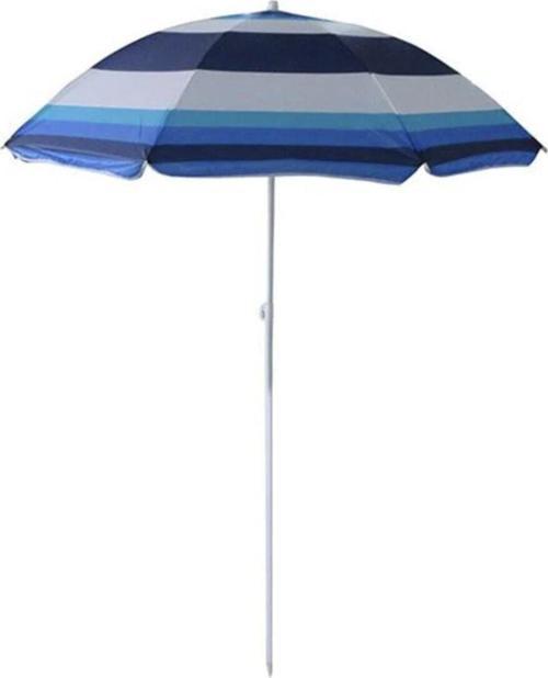 Plaj Şemsiyesi 160 Cm Sabit Mekanizma Saplamalı Uzun Ömürlü Uv Korumalı Tente Mavi-Beyaz