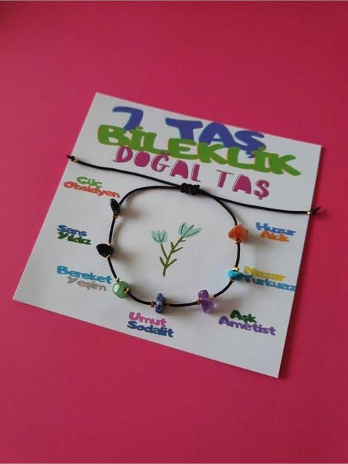 7 Taş Bileklik Doğal Taş İp Bileklik Akik Turkuaz Ametist Sodalit Yeşim Yıldız Obsidyen