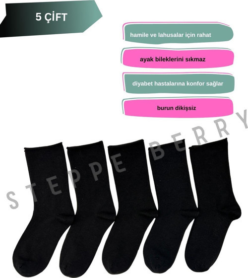 5 Çift Kadın Çok Renkli Lastiksiz Ve Dikişsiz Diyabet Çorap