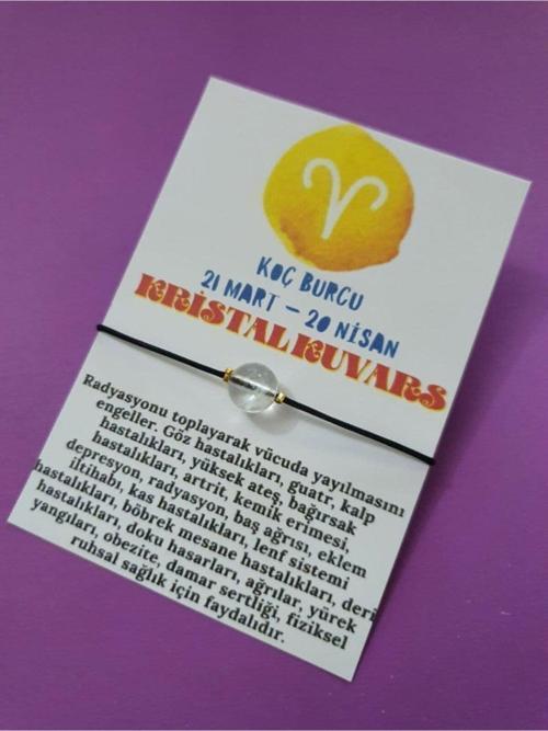 Sertifikalı Koç Burcu Kristal Kuvars Doğal Taşlı Ip Burç Bilekliği