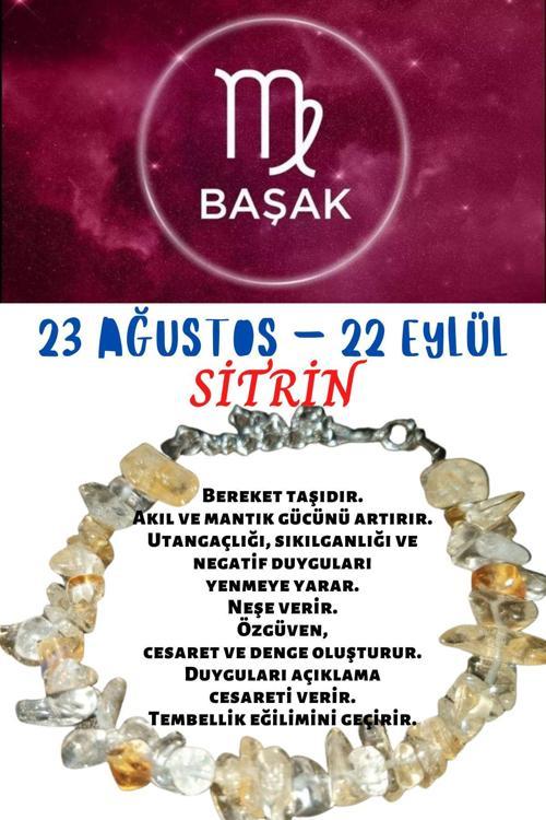 Sertifikalı Burç Taşı Başak Burcu Sitrin Taşı Bileklik